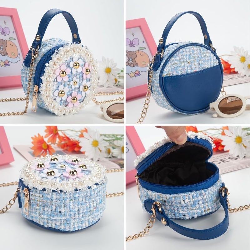 LABJULY Kids Purse for Girls Age 1-14, Flower Purse for Kids, Blue Toddler Wallet with Round Glasses, Cute Girls Handbag, Toddler Crossbody Bag Gift for Christmas - Image 5